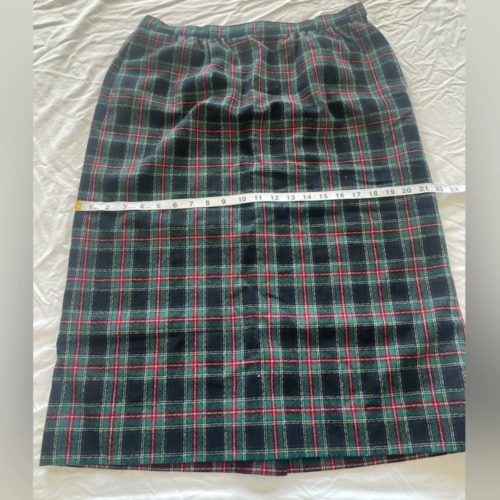 Vintage Pendleton Wool Plaid Skirt  black Stewart Tartan Knee Length |‎ 12